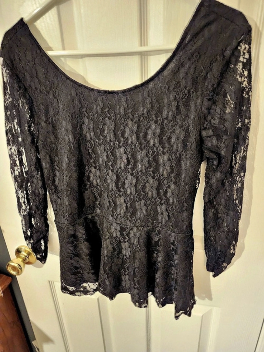 Black Lace Elbow Sleeve Lace Blouse Like New